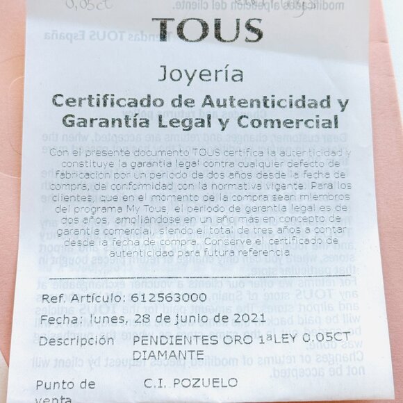 3662 TOUS JEWELRY TOUS BEAR EARRINGS WHITE GOLD AND DIAMOND - Picture 5 of 6